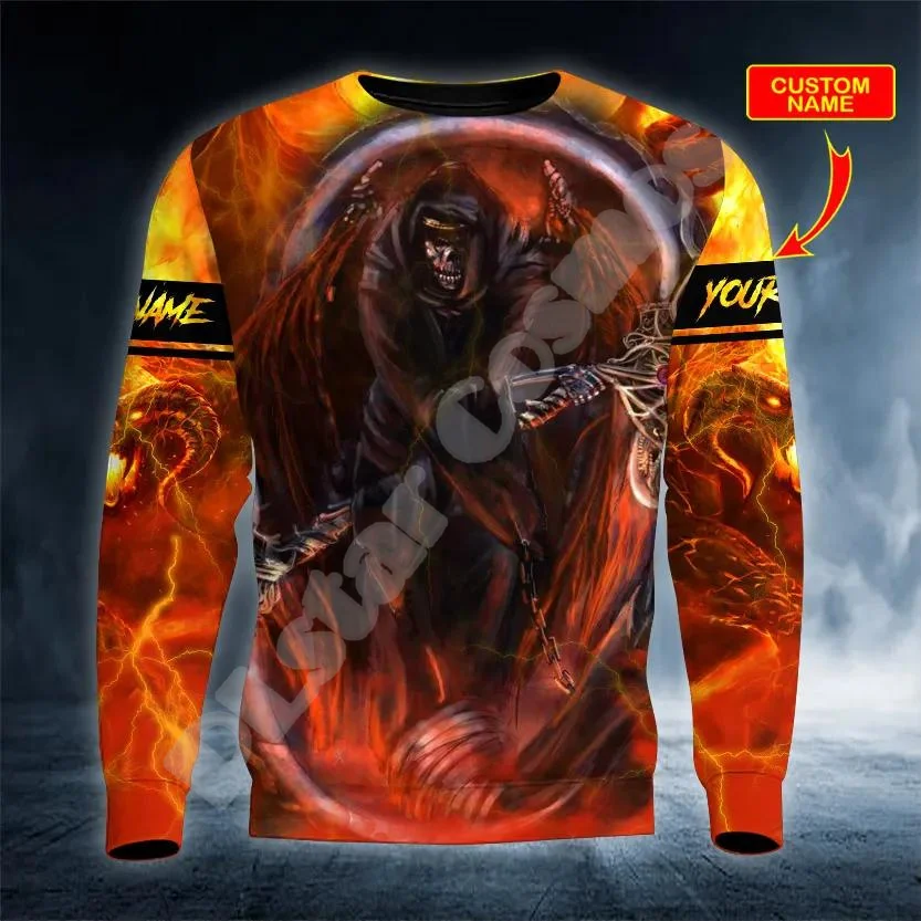 NewFashion Custom Name Skull Grim Reaper Ghost Tattoo Retro Tracksuit Harajuku 3DPrint Streetwear Casual Funny Jacket Hoodies X2