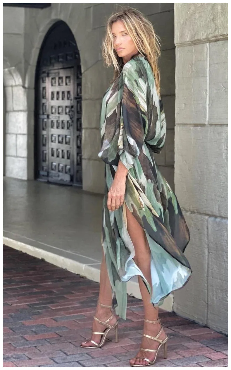 New 2024 Summer Print Plus Size Sun Protection Beach Loose Vacation Chiffon Cardigan Lady Women Trending Clothing Cover Up