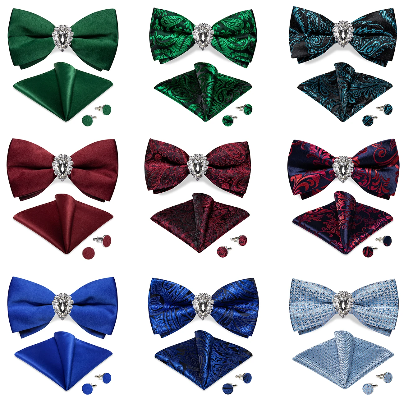 SET PAPILLON UOMO IN COTONE BLU A POIS CON BOTTONI GEMELLI E POCHETTE DA TASCHIN