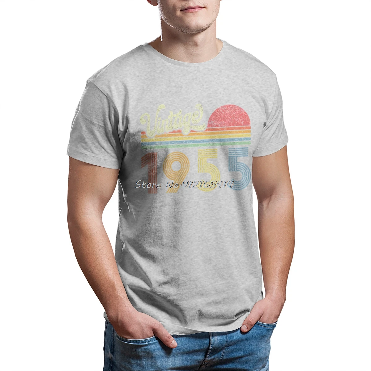 1955 Geburtstagsgeschenk Vintage Born Made 1955 Retro Sonnenuntergang T-Shirt Herren T-Shirt Sommer Baumwolle T-Shirt T-Shirts Streetwear Harajuku – Detail 3