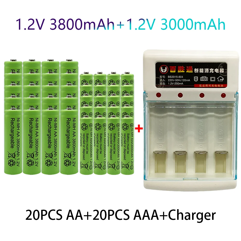 1.2v Aa 3800mah Nimh Rechargeable Batteries+charger+aaa Battery 3000