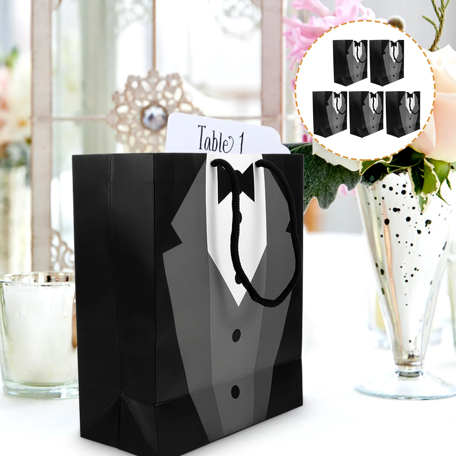 

5 Pcs Practical Paper Handbag Treat Souvenir Bags Black Gift Presents Pouch Bridegroom