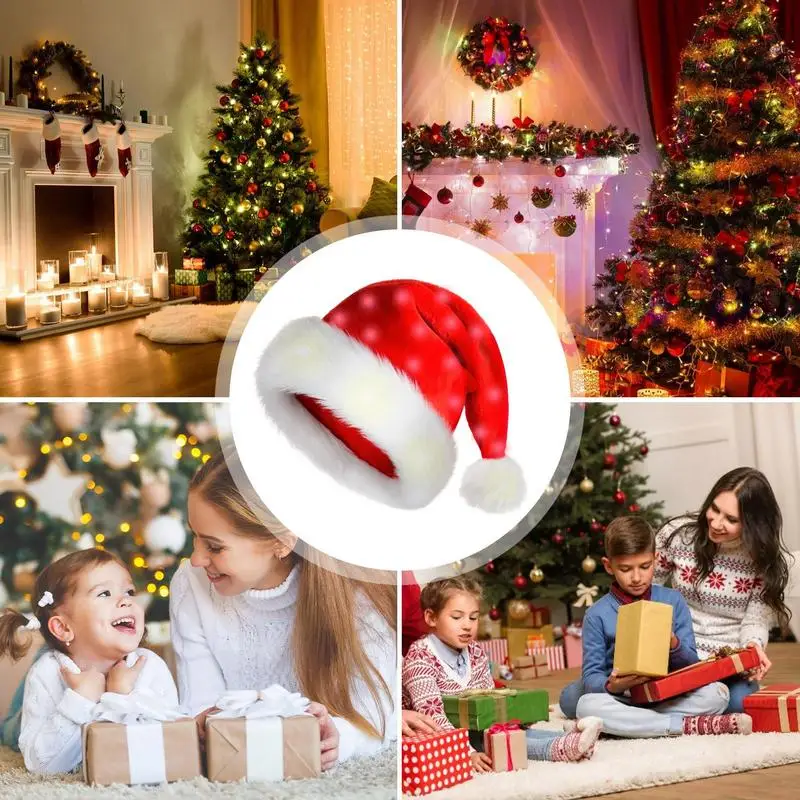 Merry Christmas LED lights Luminous Santa hat High-end plush children adult Christmas decorations supplies
