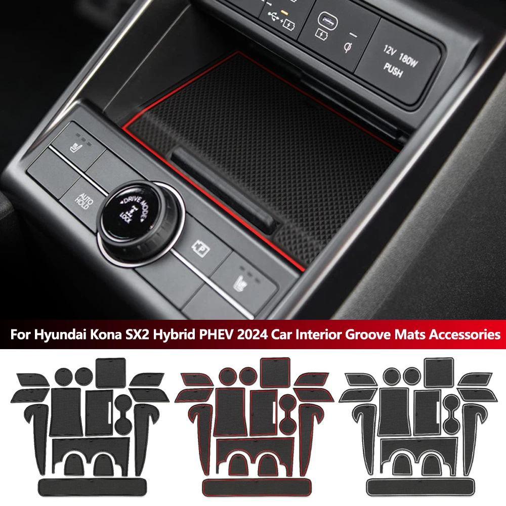 16PCS Anti-slip Slot Pad für Hyundai Kona SX2 Hybird PHEV 2024 2025 Auto Tür Nut Matte auto Innen Trim LHD RHD Zubehör – Detail 1