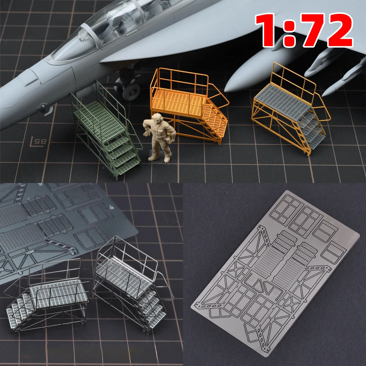 1/72 PE 항공기 스케일 모델 키트 금속 스테인리스 사다리 등반용 사다리 플랫폼 사다리 비계 모래 테이블 디오라마 모델