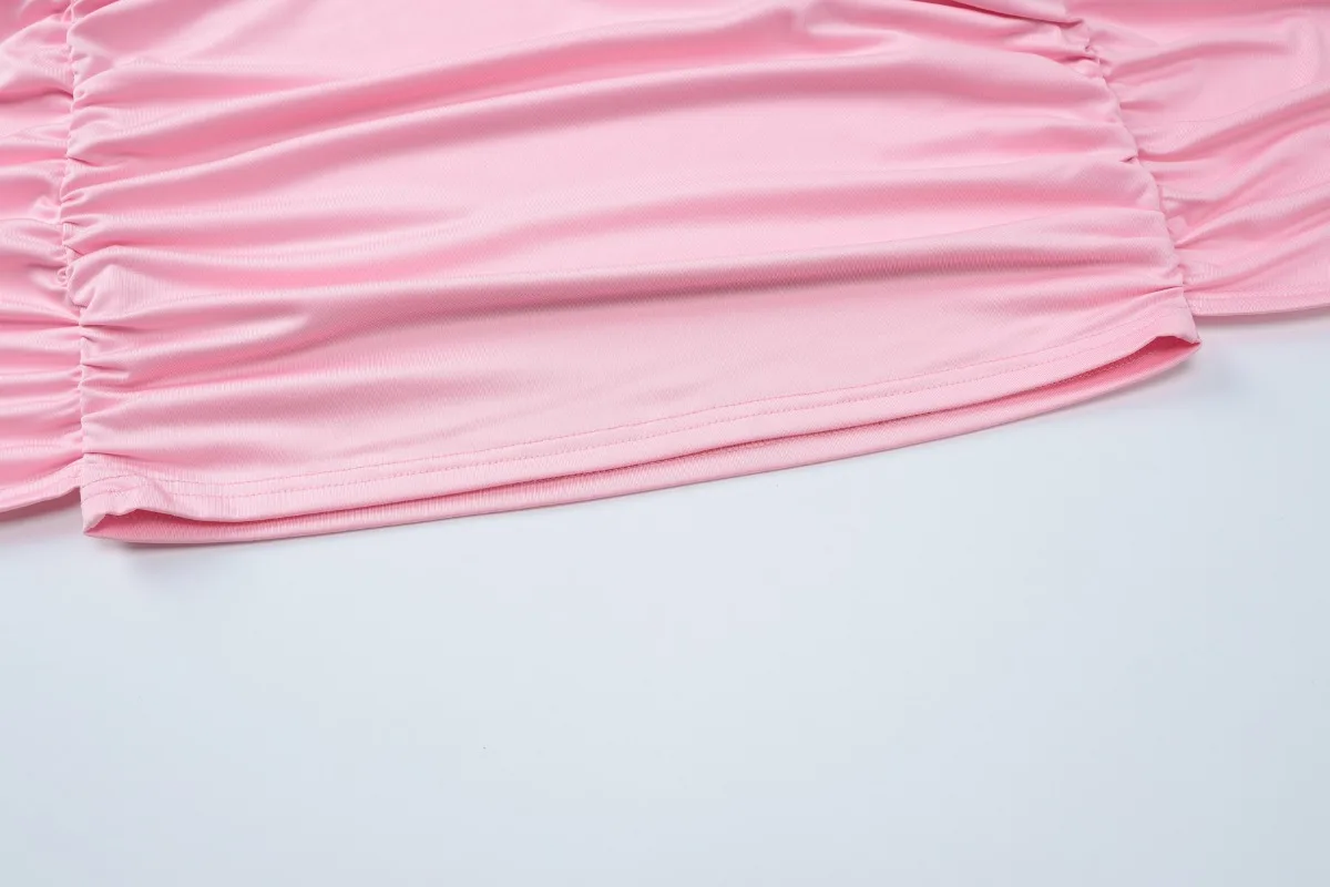 Casual See-Through 3 Piece-Set Skirt Female Pleated Long Sleeve Cropped Top And High Waist Skirt Sets Women's Outfits