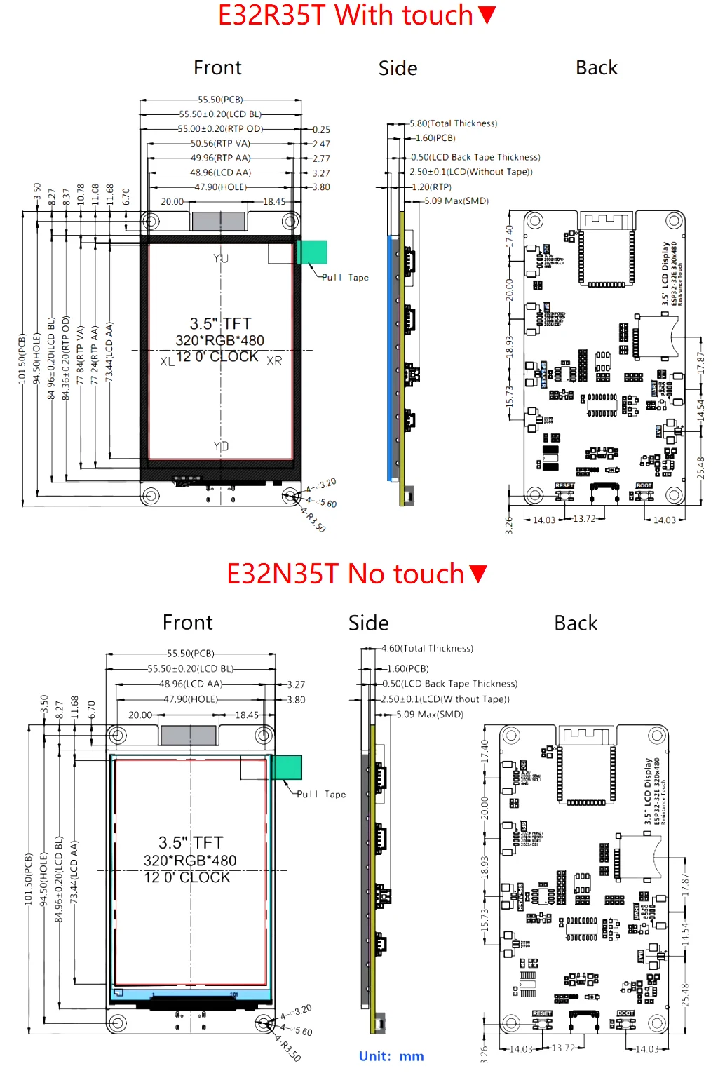 รูปสินค้า บอร์ดพัฒนา ESP32 WiFi+Bluetooth จอสัมผัส 320x480