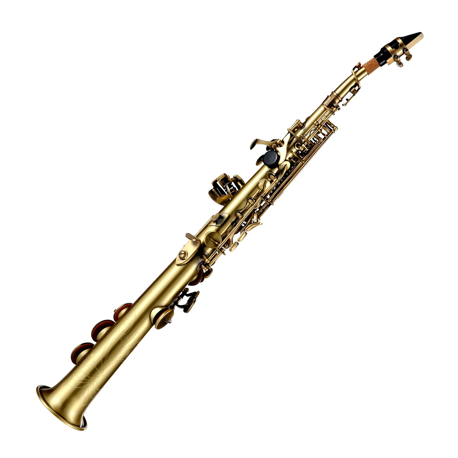 Professional Brass Straight Bb Soprano Saxophone Nickel Plated Sax Woodwind Instrument Carve Pattern Cleaning Kit Gloves Straps