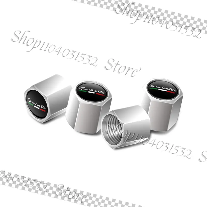 Set of 4 Metal Alloy Tire Valve Caps with Emblem Design