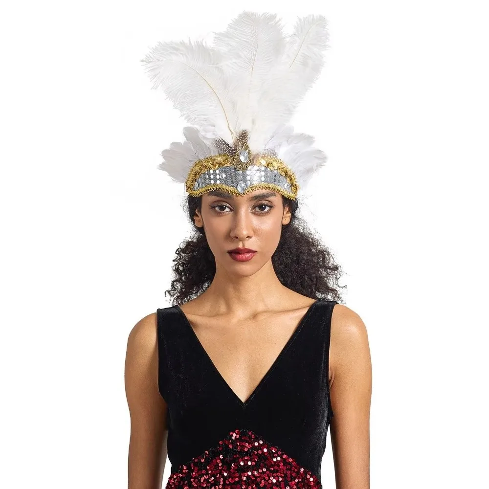 Neues Buntes Feder-Kopfschmuck Bühnen-Performance Dekoratives Showgirl-Stirnband Brasilianisches Karnevals-Haarband für Karneval-Veranstaltungen – Detail 6