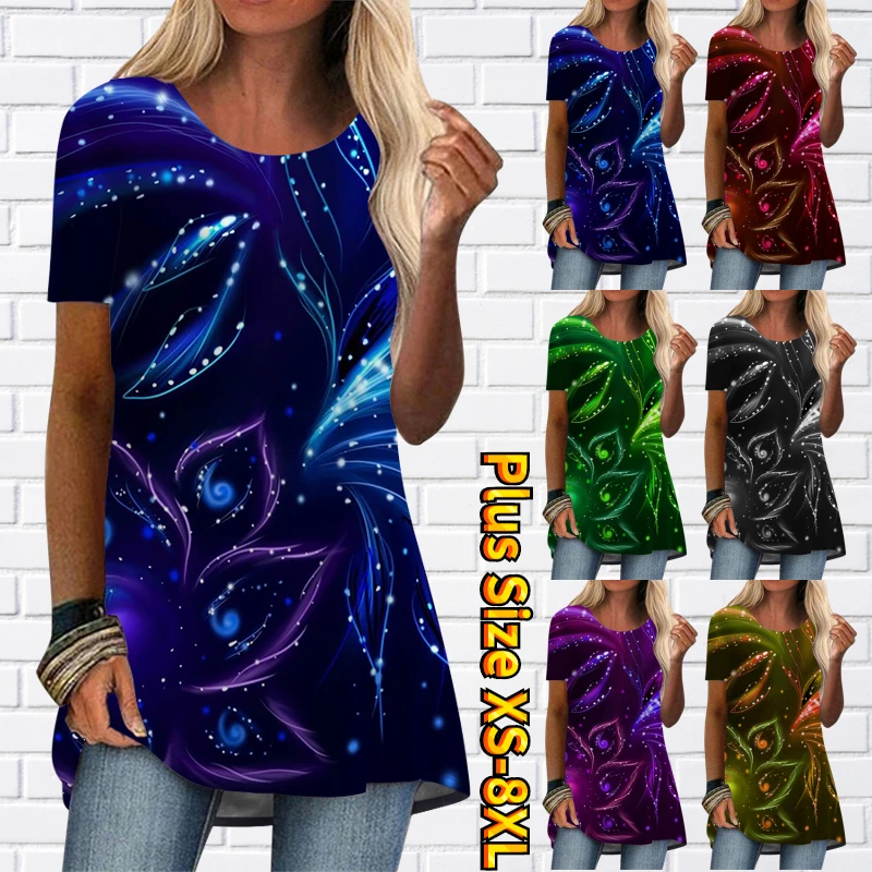 

Женская футболка с круглым вырезом, Повседневная Свободная футболка с коротким рукавом и цветочным принтом, лето 2022