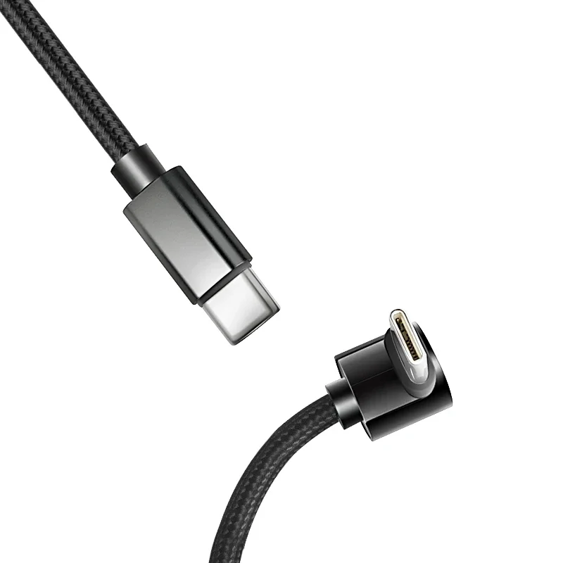 60W 타입 C 나일론 편조 데이터 케이블 90도 엘보 라인 USB C to USB..