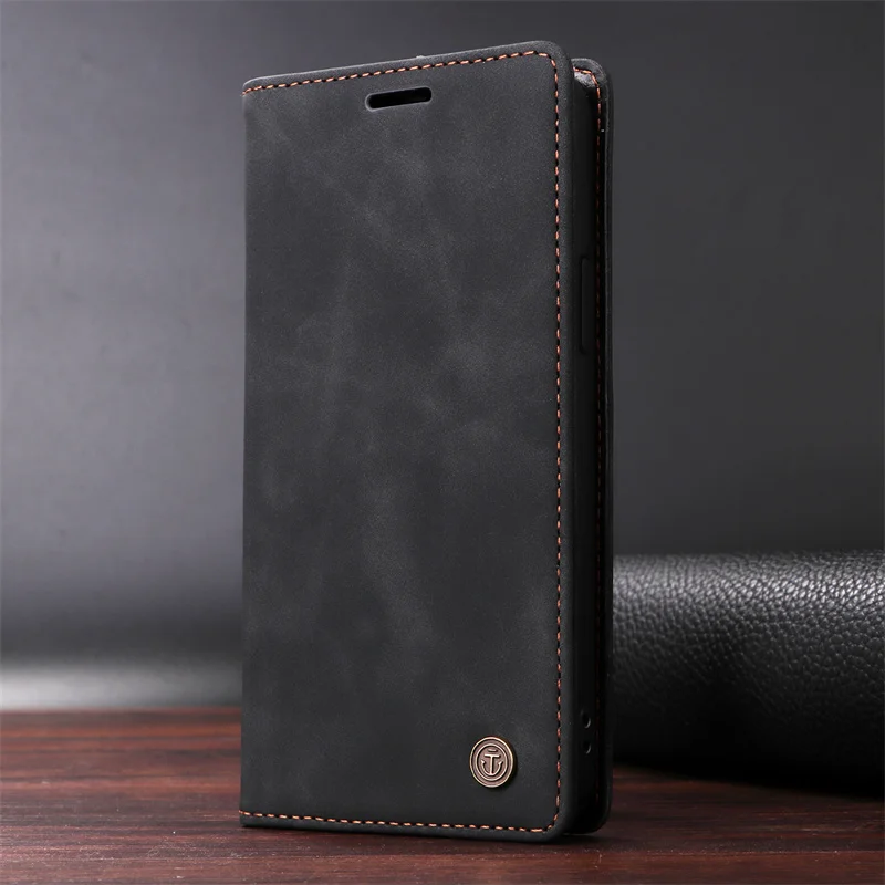 Vintage Leather Suction Cup Flip Case with Stand and Book-Style Design