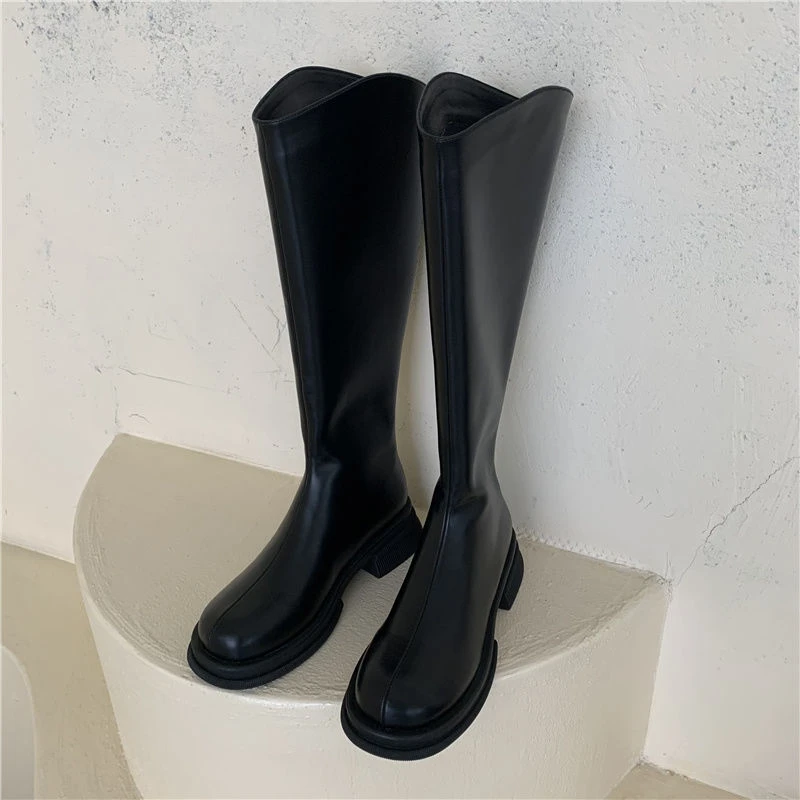 

Women's Boots 2023 Fall Winter New Boots Thick Sole Outdoor Leather Women's Round Toe Casual Knee High Boots Botas De Mujer 1