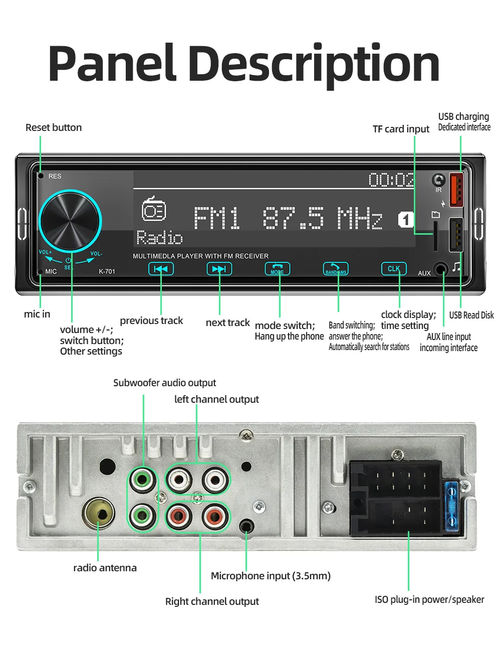 1 Din Car MP3 Player Bass-Heavy Audio Positioning Car Finder LCD Dot Matrix Screen Line Protection Audio car music player mp3 music player