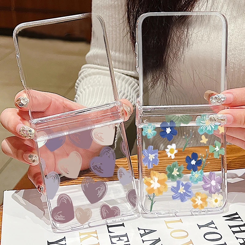 Transparent Shockproof Love Heart Flower Design Folding Phone Case