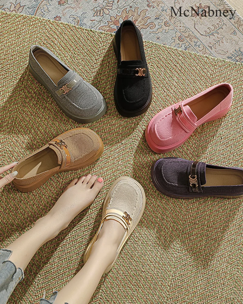 

Женские лоферы на платформе, туфли-лодочки с круглым носком, на среднем каблуке, Повседневная модная стильная мягкая удобная обувь без застежки, новинка 2024