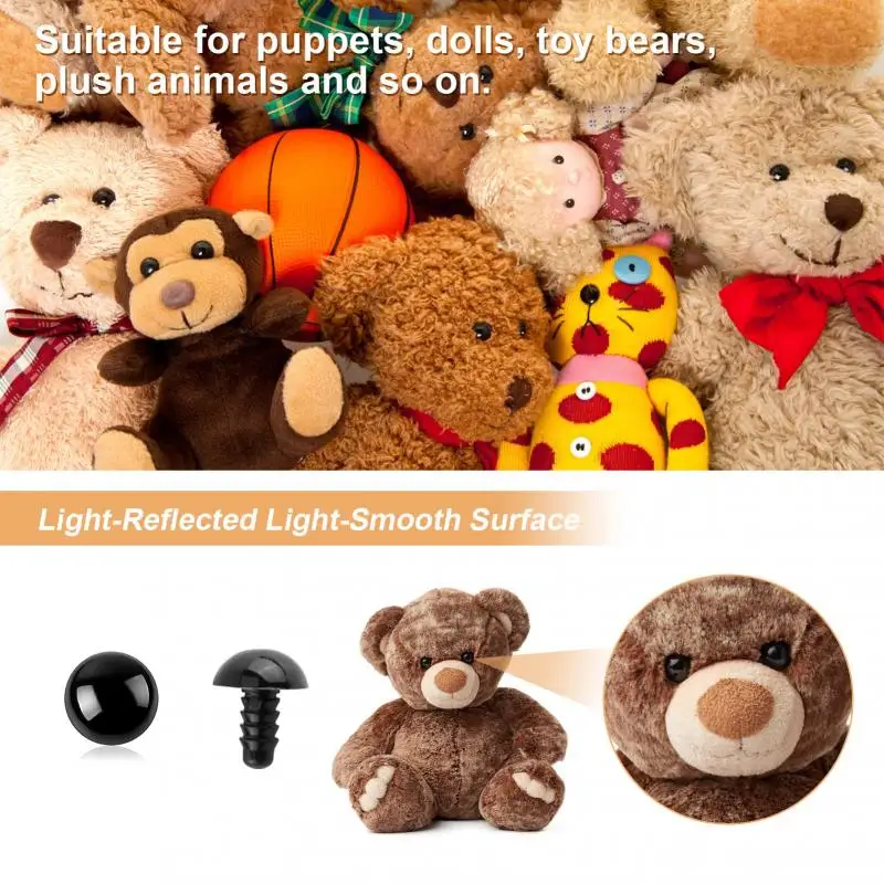 200Pcs Eyeball Doll Making Eyes Accessories Black Plastic Plush Safety Eyes Amigurumi for Toys 6-14Mm Diy Funny Toy