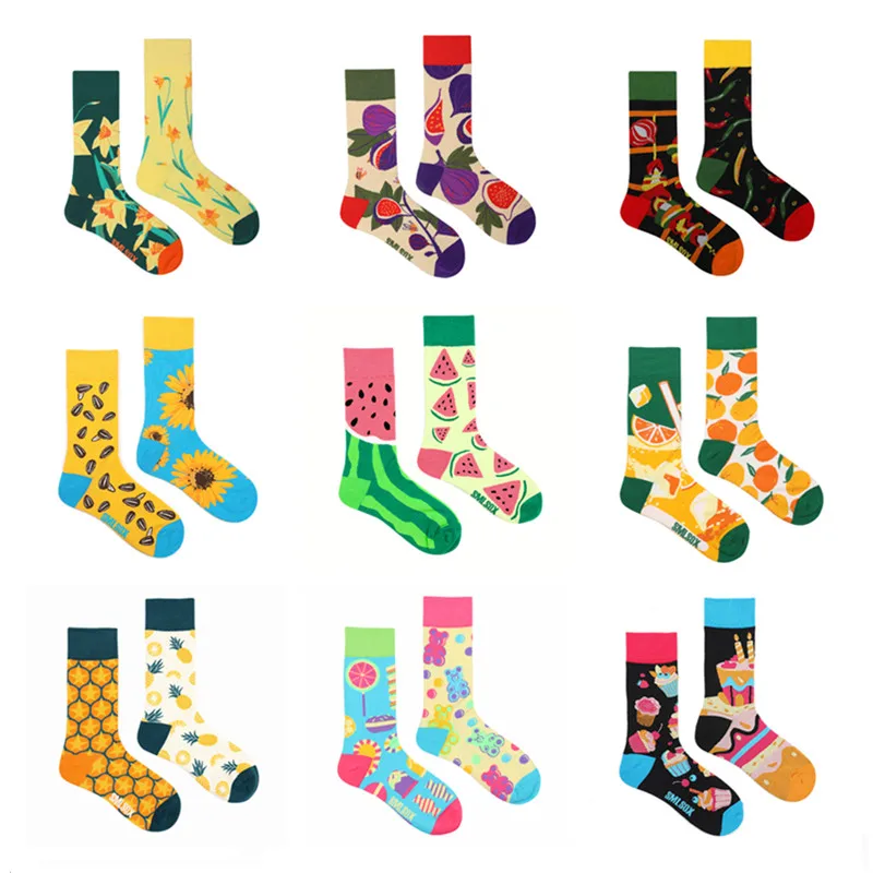 1Pair Man Women Socks Original AB Tide Socks Medium High Tube Colorful Socks Flowers Fruits Candy Cake Cotton Socks Uni Socks