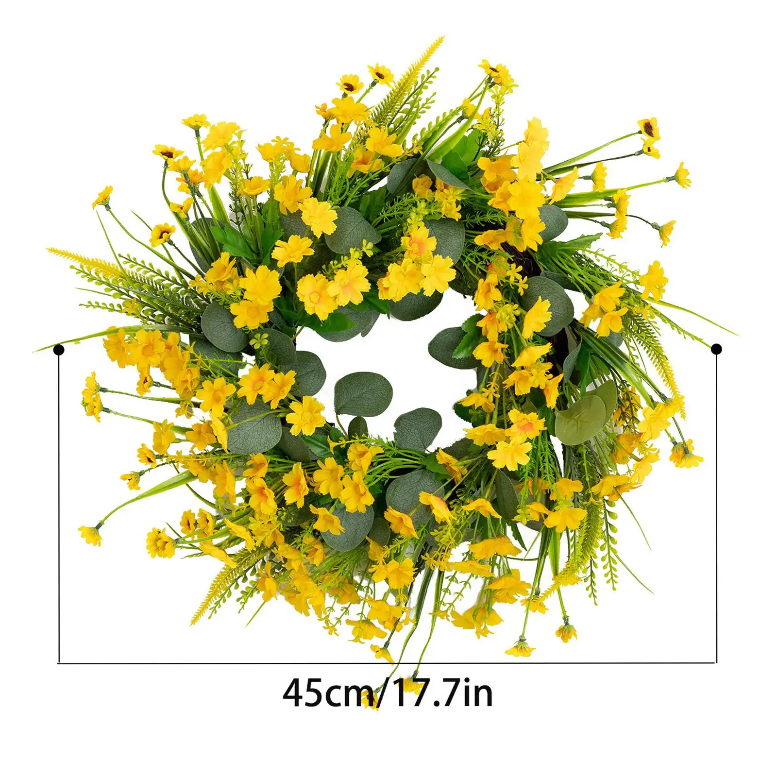 Spring Wreath Daisy Wreath for Front Door Artificial Flower Wreath, Floral Garland for Wall Holiday Farmhouse Indoor Outdoor