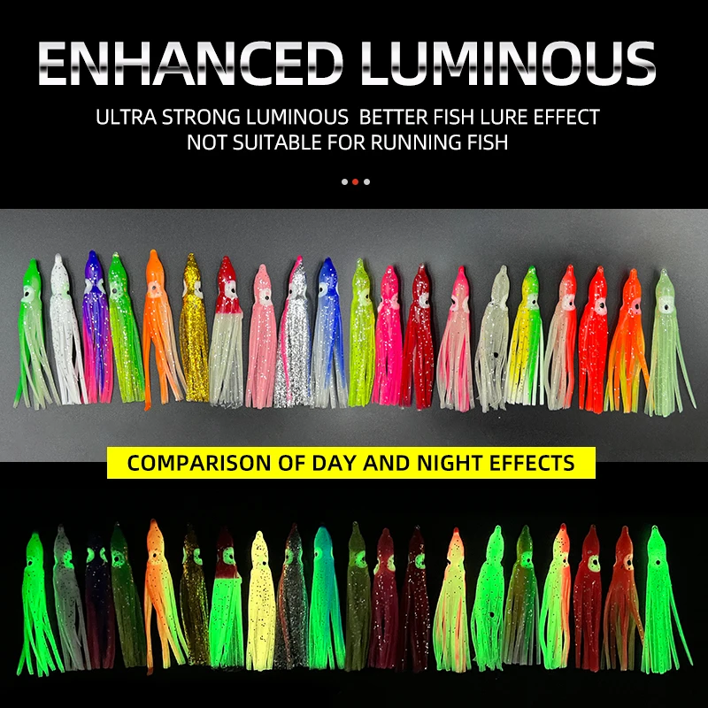 50pcs Mixed Color Glowing Squid Skirt Lures 5–12cm 4