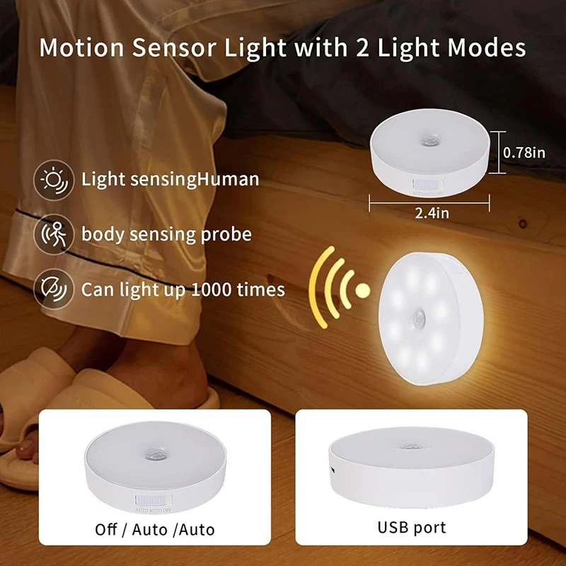 LED Night Light Motion Sensor Light USB Rechargeable Kitchen Bedroom Magnetic Base Wall Stairs Lighting Night Lamp led night light