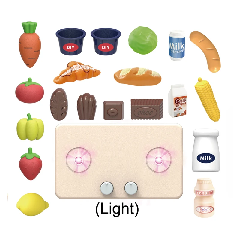 QS Customized Pretend Play House Toy 46CM Big Electric Child Girls Realistic Cooking Food Game Spray Lights Kitchen Machine Toys