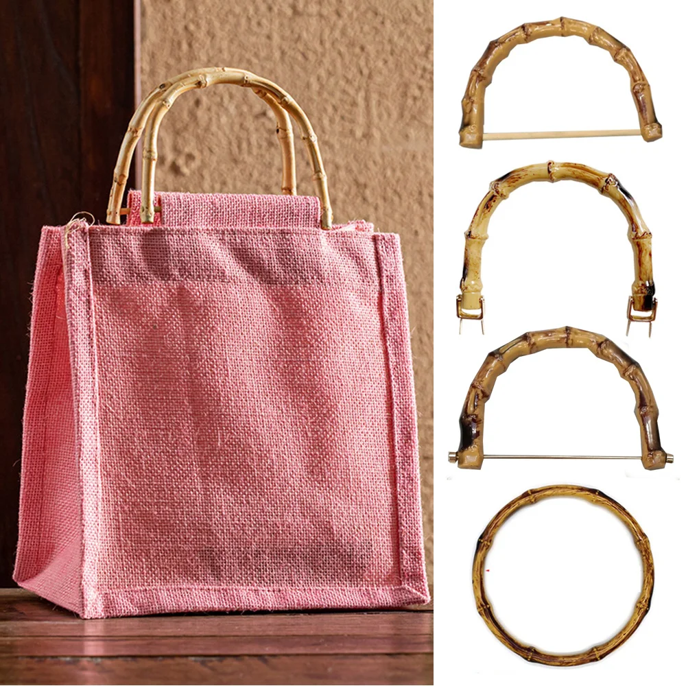 

1PC Bag Handles U Shape Bamboo Imitation Handle For DIY Lady Purse Handcrafted Handbag With Link Buckle Bags Accessories Part