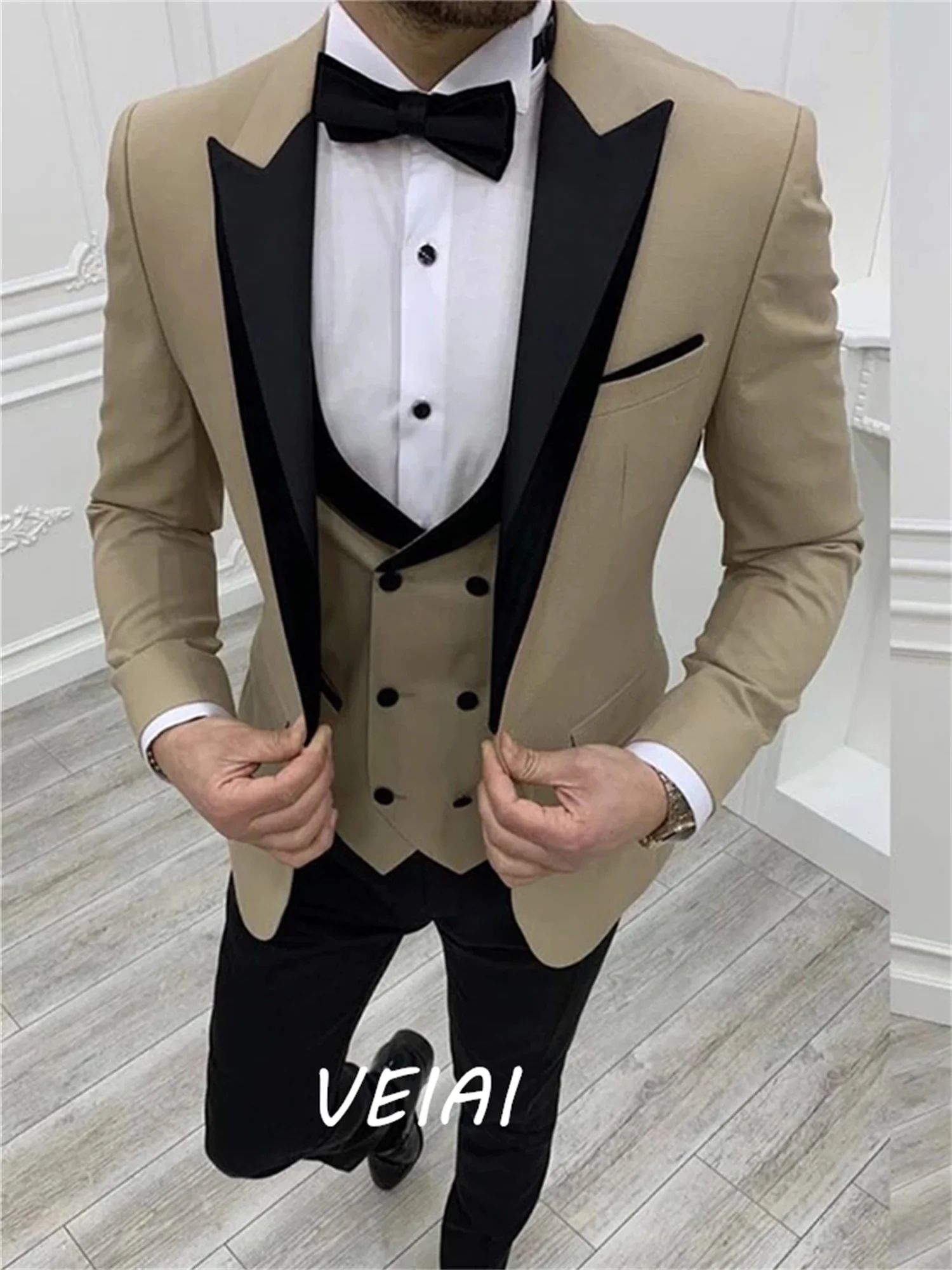 

Elegant Men's Business Suits Men's Wedding Prom Suits One Breasted 3 Pieces(Jacket+Pant+Vest+Tie)traje novio