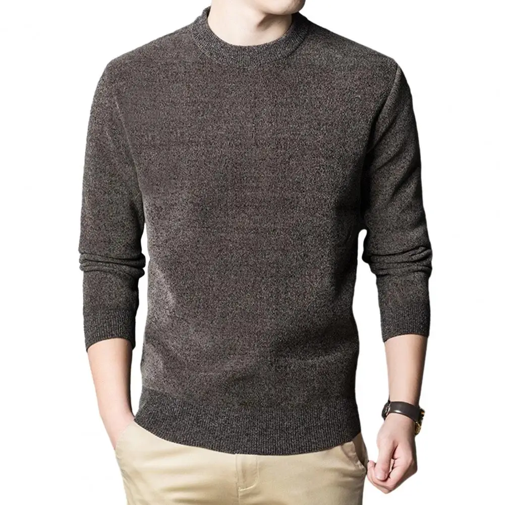 

Easy to Put on Take Off Sweater Thick Knitted Men's Sweater Round Neck Long Sleeves Casual Pullover for Home Office