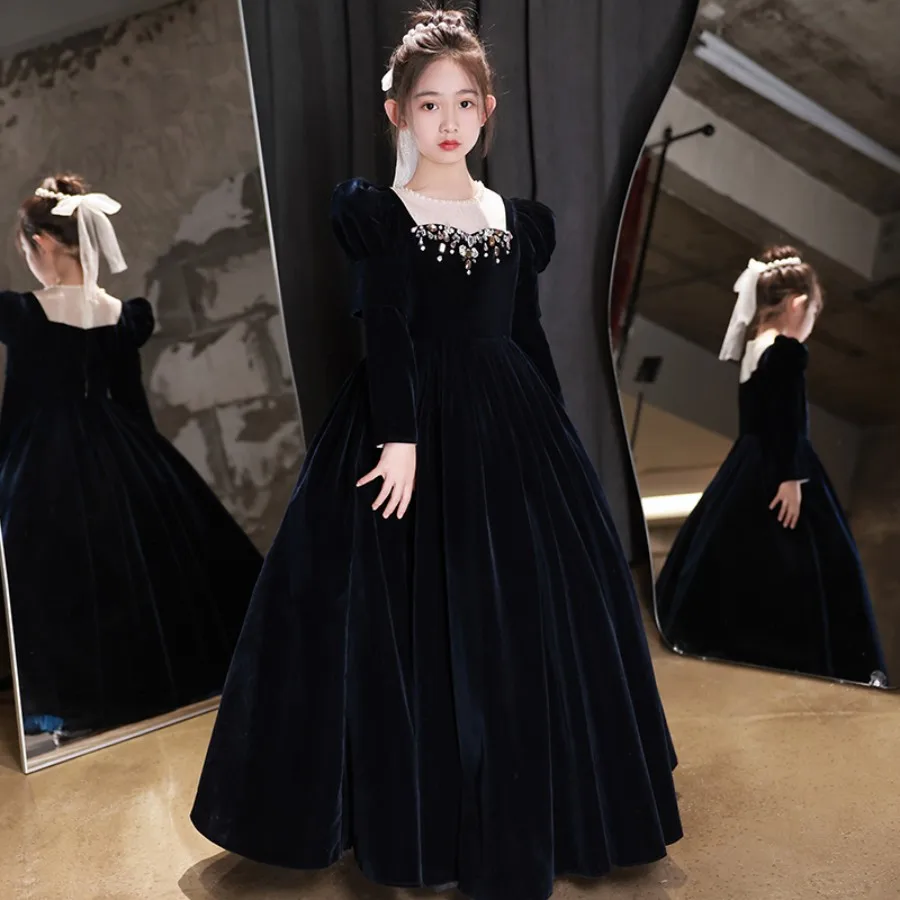 

Girls Modesty Puff Long Sleeve Pageant And Gala Dress 3 To 16 Year Teen Thick Warm Velevt Occasion And Evening Party Gown Winter