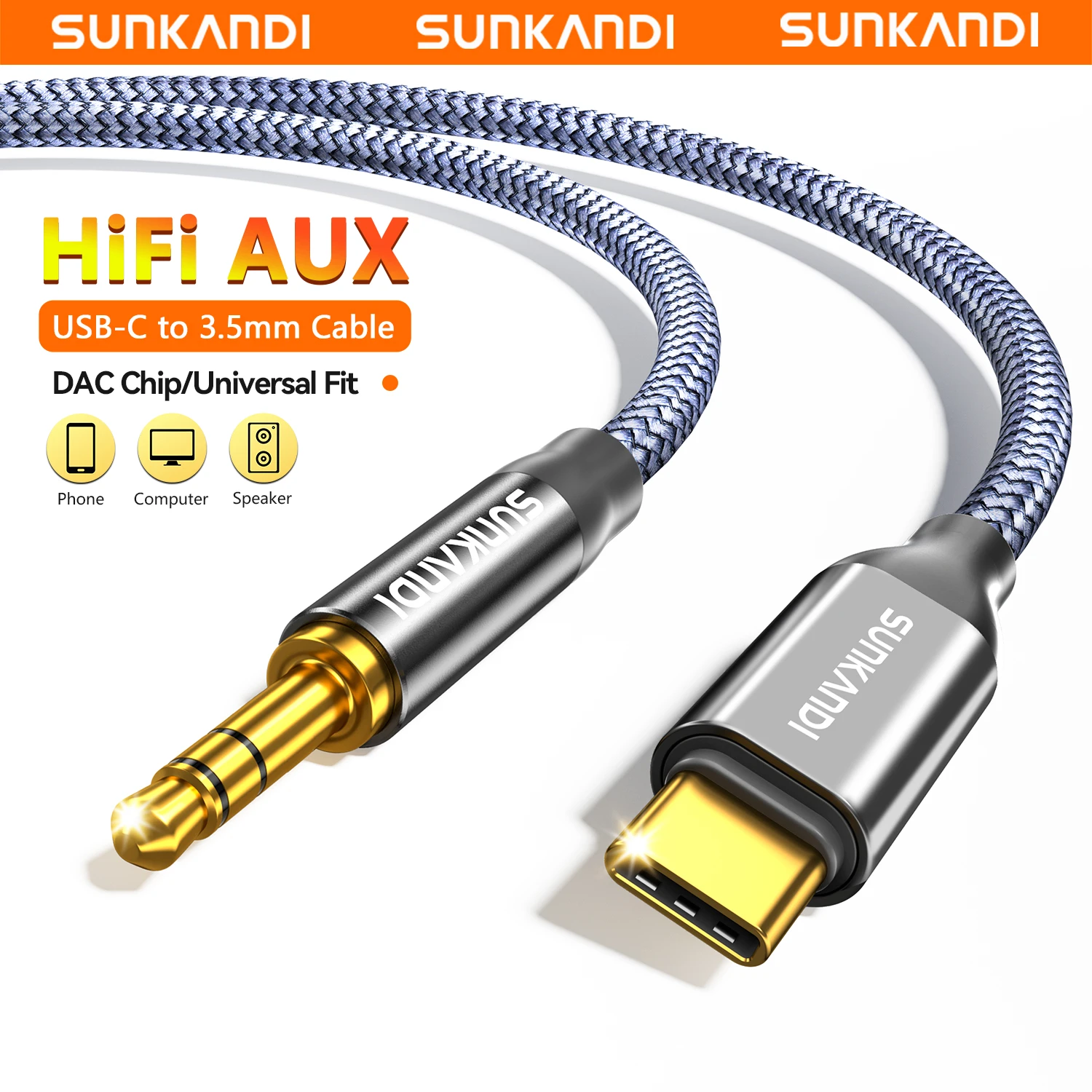 สายหูฟัง USB-C 3.5 มม. สเตอริโอคุณภาพสูง