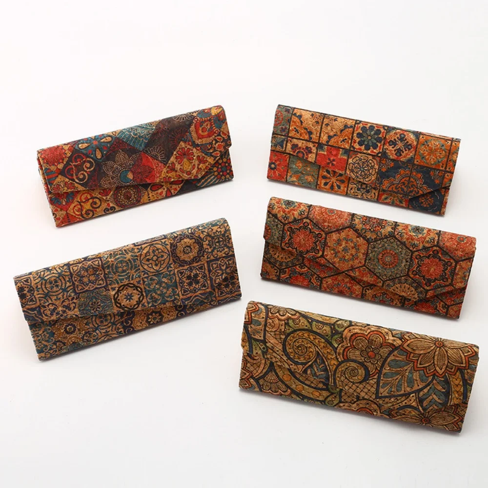 Retro Cork Folding Triangle Glasses Case for Men Women Sunglasses Box Portable Travel Glasses Storage Box Eyewear Accessories