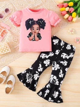 0-3yrs old Infant Baby Girl Braided Girl T-shirt+Bell-bottom pants Clothing Sets fashion 1
