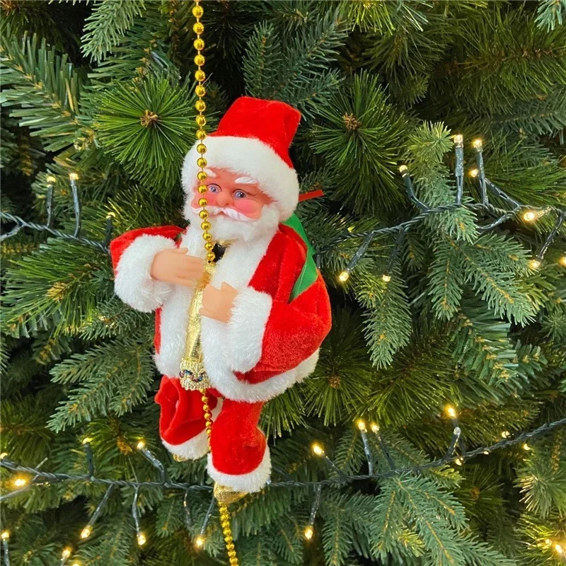 Electric Climbing Santa Claus Climbs Up and Down Christmas Holiday Home Decor Christmas Ornament Decoration Gift Battery Operated Climbing Santa with Light Music and Sound Green Mask #01 