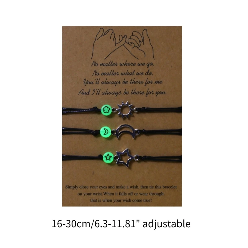 Moon Star Luminous Bead Bracelet Relationship Woven Bracelets Adjustable Friendship Jewelry for 3 Best-Friend fashion bracelet fashion jewelry