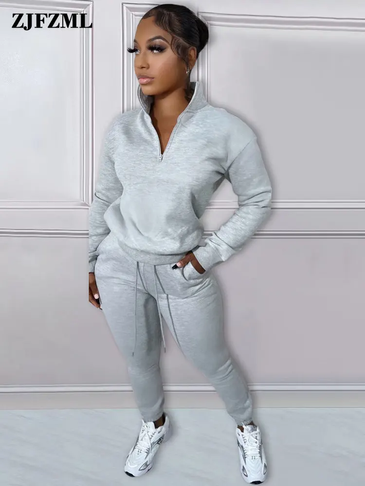 Casual Solid 2 Piece Workout Sets Female Sporty Tracksuits Hipster Zip-up  Full Sleeve Pullover + Active Jogging Pant Sweatsuits - AliExpress