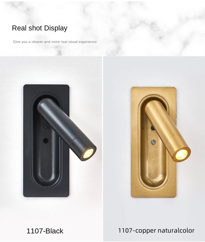 Modern LED Wall Lamp Embedded Wall Lamp Bedroom Bedside Living Room Study Indoor Reading Light Black/copper with USB Interface