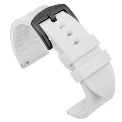 Premium Rubber Silicone Watch Band - Versatile Strap for Men & Women (Multiple Size Options) (White - Black)