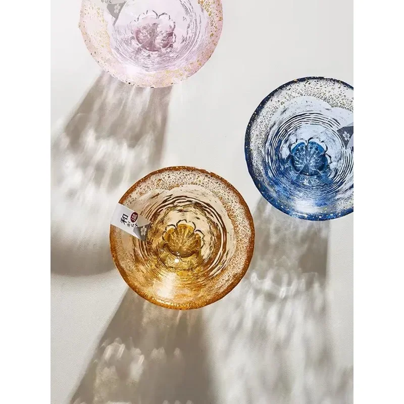 Japanese Sake Cup Fuji Mountain Lucky Cherry Blossom Cup Handmade Gold Foil Glass Cups Tea Household Gold Foil Small Cups