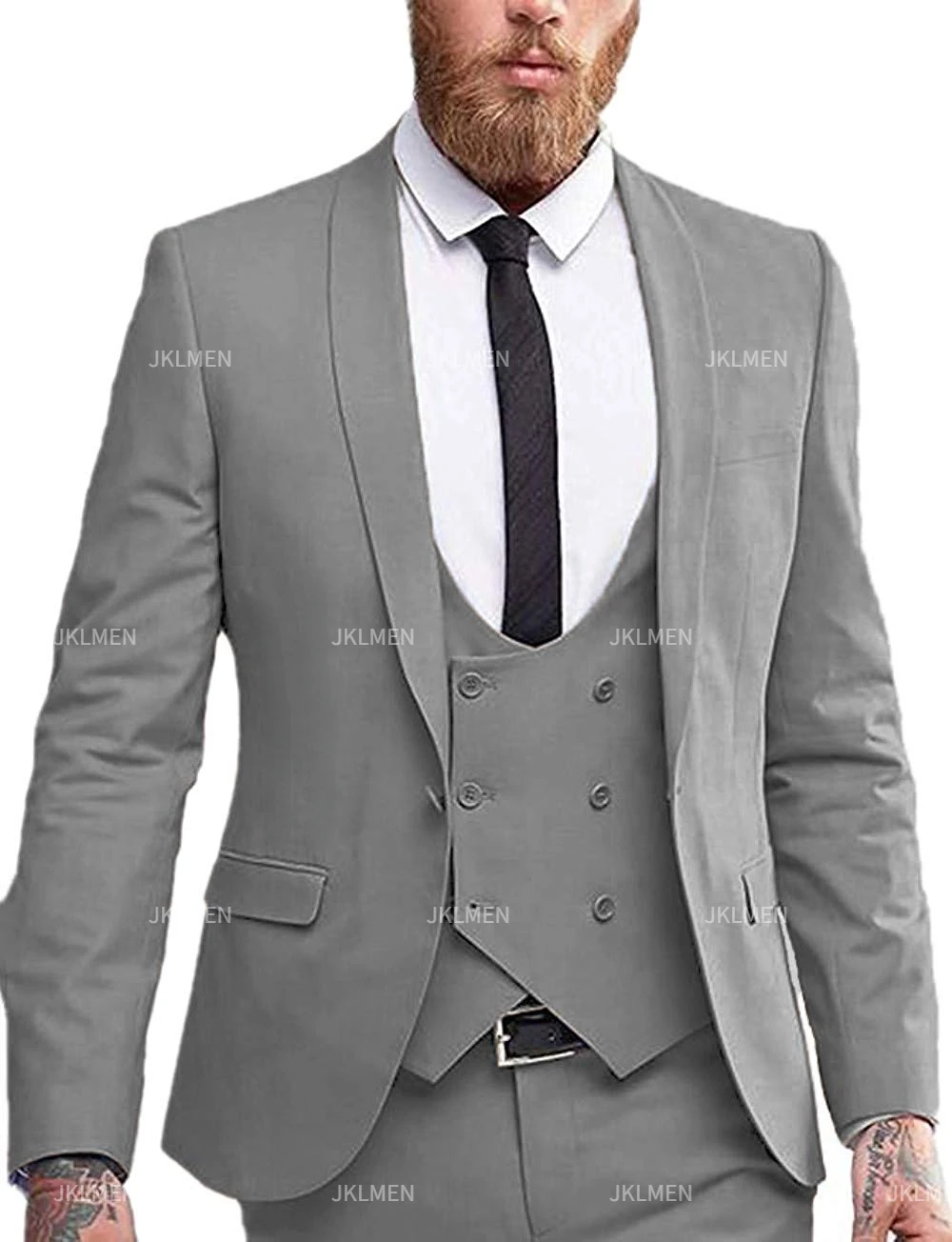 Mens Suit 3 Pieces Slim Fit Formal Business Notched Lapel Tuxedos Groomman For Wedding(Blazer+Vest+Pant)