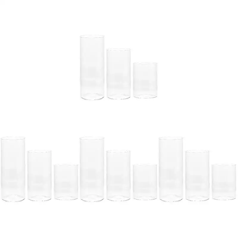 

12 Pcs Glass Cup Holder Cover Windproof Clear Jars Holders Pillar Candles Hurricane Cylinder Candlestick Candleholders Cups