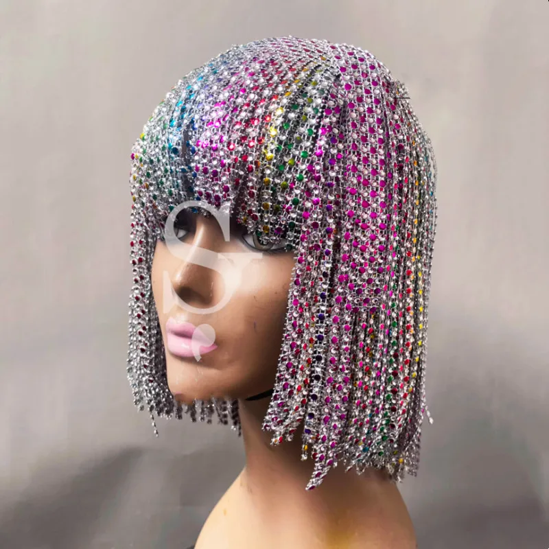 

Nightclub Gogo Dancer Head Ornament Party Show Rave Stage Accessories Costume Sparkly Tassel Chain Wig Headgear