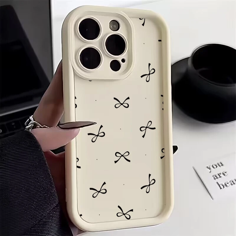Elegant Black Bow Silicone Soft Phone Case - Shockproof Bumper Back Cover