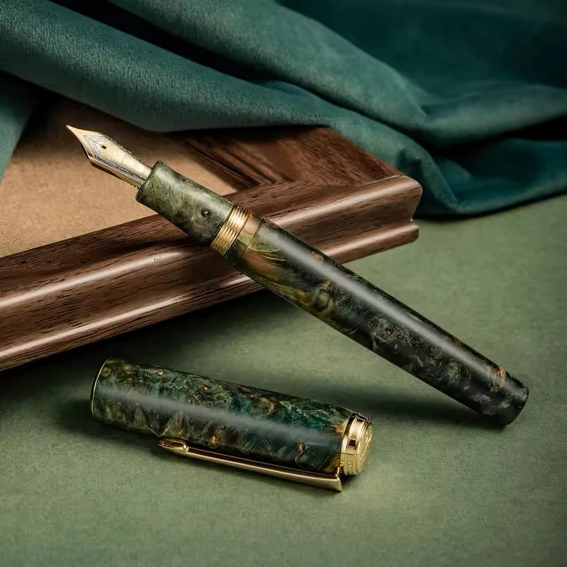 Hongdian A7 Stable Wood Fountain Pen Unique Texture NO.6 Nib Hand Polished Ink Pen Business Student Writing Gift School Supplies