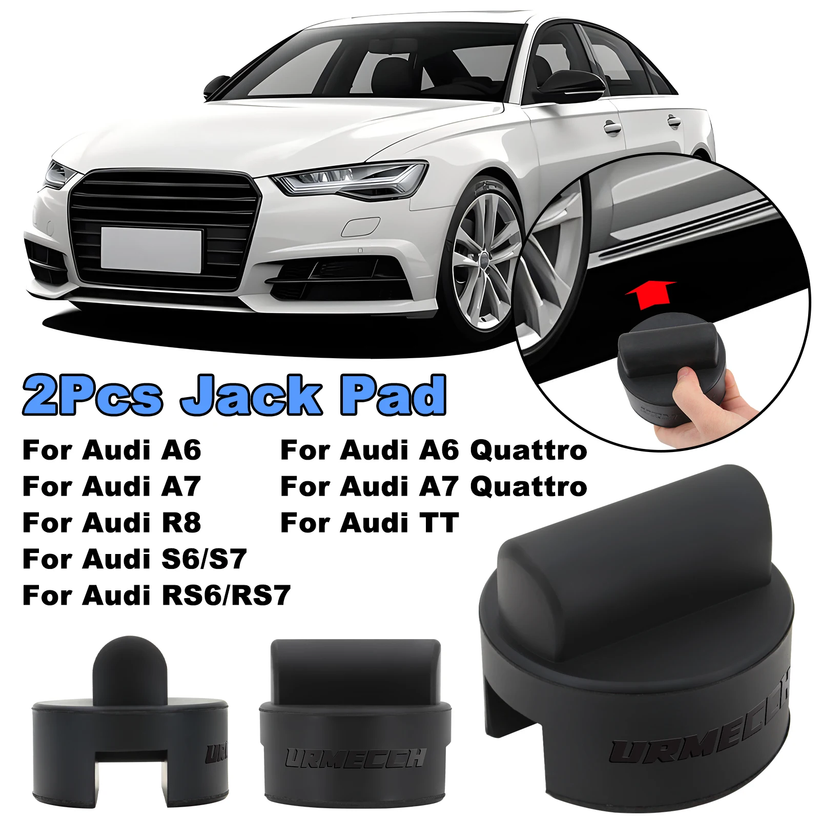 URMECCH Car Axle Jack Stand Adapters For Audi A6 A7 R8 RS TT Rubber Jack Pad Lift Pucks Slotted Frame Rail Protector