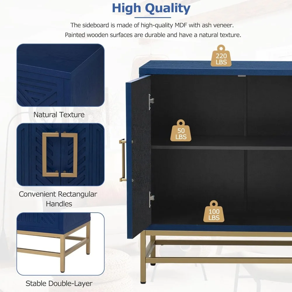 Accent Sideboard Cabinet  Retro Credenza Console Storage Cabinet Dining Buffet Table with 4 Doors & Adjustable 3