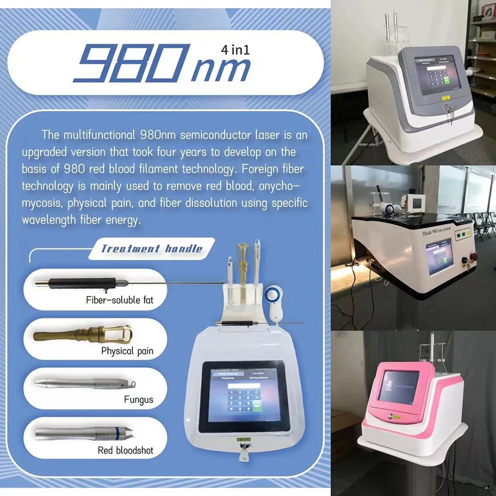 

2024 Portable 4 functions 980nm diode laser skin care for vascular removal Lipolysis physical therapy equipments