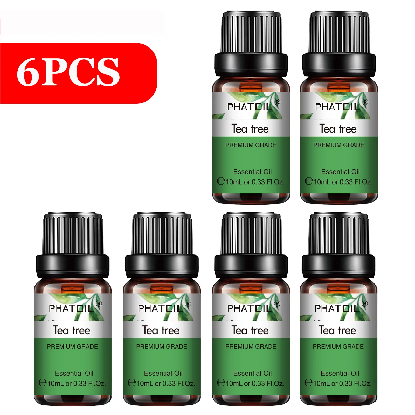 PHATOIL 6-Piece Pure Essential Oil Collection: Lavender, Eucalyptus, Peppermint, Tea Tree, Orange, Lemongrass for Aromatherapy and Crafting
