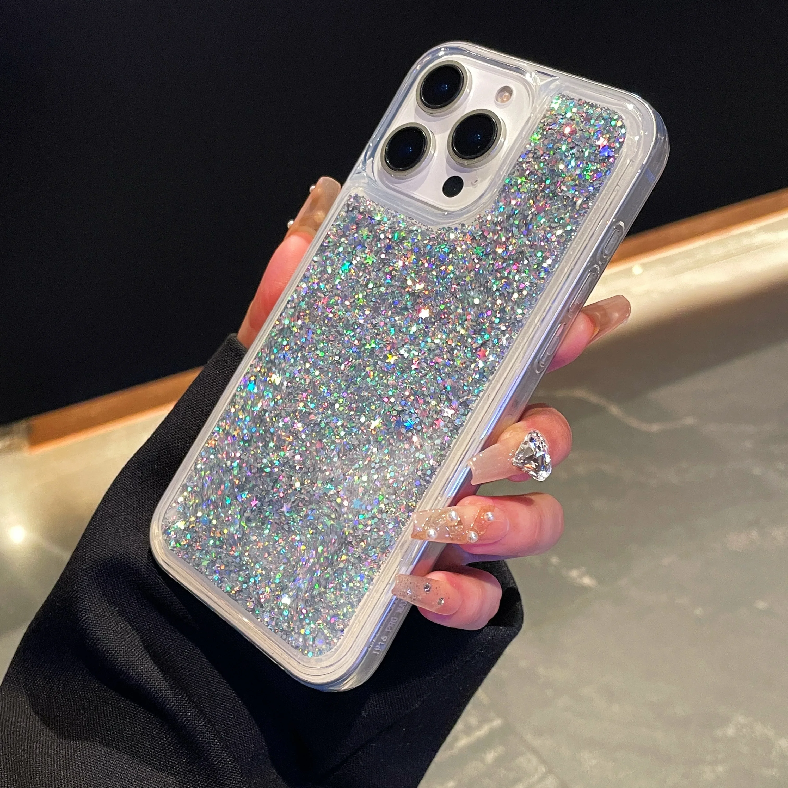 Sparkling Clear Glitter Quicksand Shockproof Phone Case with Bling Sequins